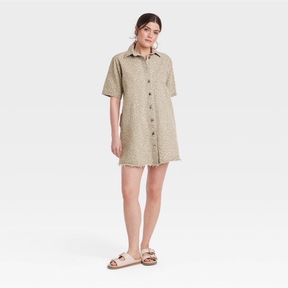 *NWT* Universal Thread Brown and Tan Denim Leopard Mini Shirt Dress, Size Small - Picture 4 of 14